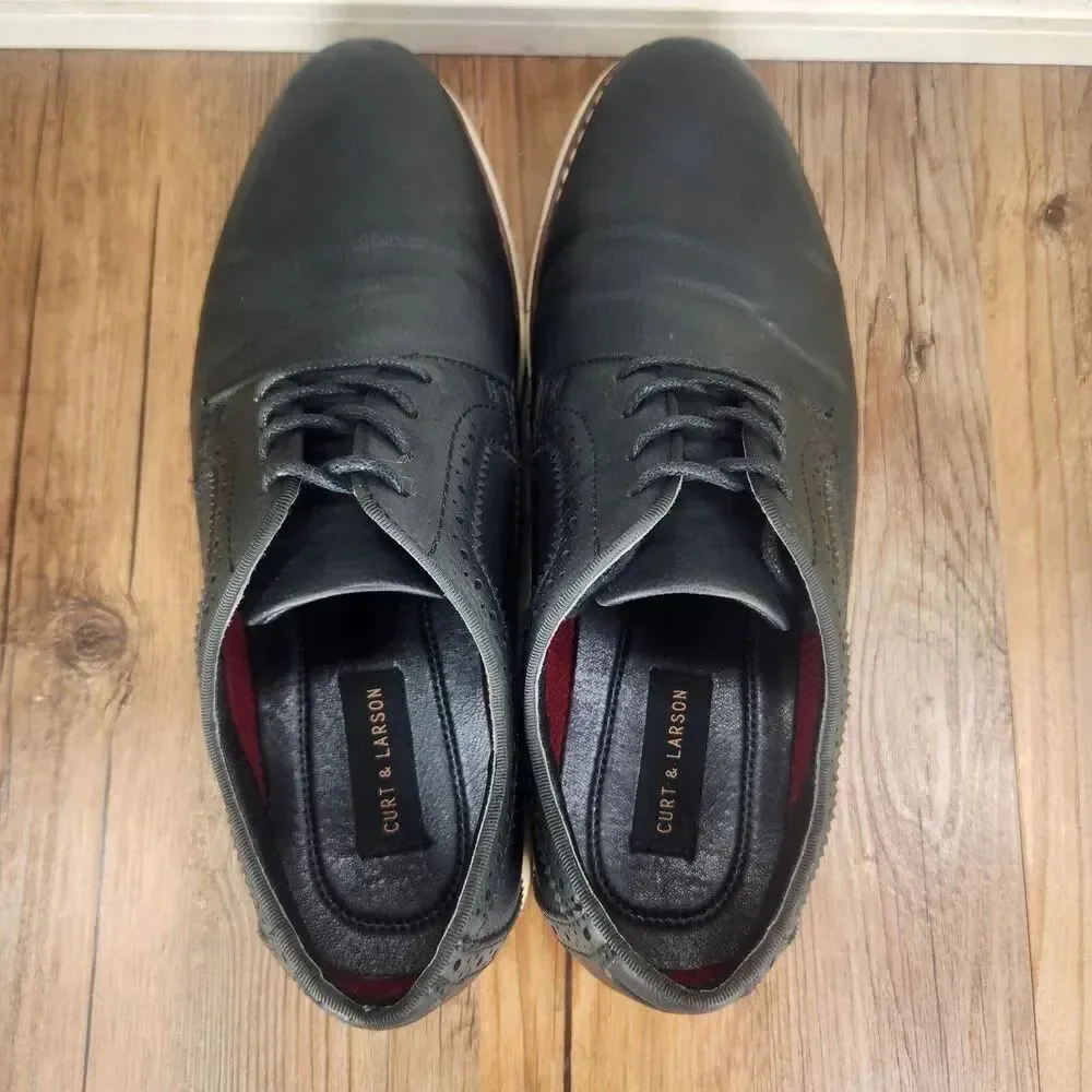 Curt & Larson Metro Mens Sz 10 3E Wide Black Leather Oxfords Dress Shoes 055195
